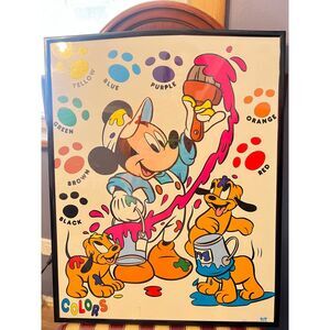 VTG Colors Mickey Mouse + Baby Plutos Painting Framed Poster OSP Publishing‎ 80s